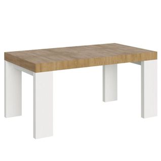 Table Extensible 90x160/420 Cm Roxell Mix Dessus Chêne Nature Pieds Frêne Blanc