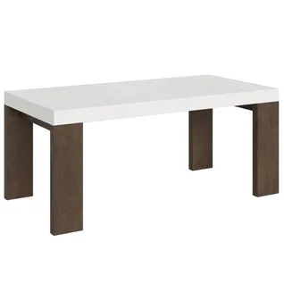 Table Extensible 90x180/440 Cm Roxell Mix Dessus Frêne Blanc Pieds Noyer