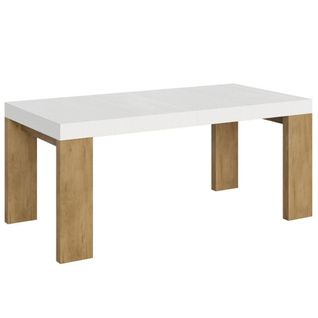 Table Extensible 90x180/440 Cm Roxell Mix Dessus Frêne Blanc Pieds Chêne Nature