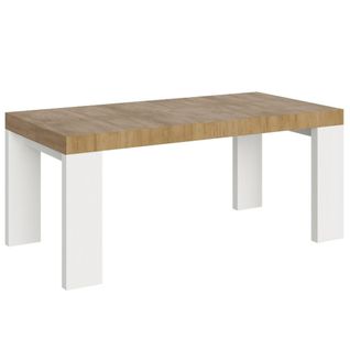 Table Extensible 90x180/440 Cm Roxell Mix Dessus Chêne Nature Pieds Frêne Blanc