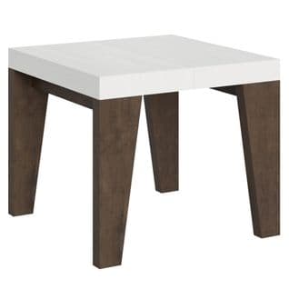 Table Extensible 90x90/246 Cm Naxy Mix Dessus Frêne Blanc Pieds Noyer