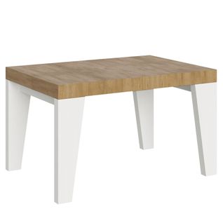 Table Extensible 90x130/234 Cm Naxy Mix Dessus Chêne Nature Pieds Frêne Blanc