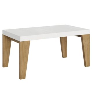 Table Extensible 90x160/264 Cm Naxy Mix Dessus Frêne Blanc Pieds Chêne Nature