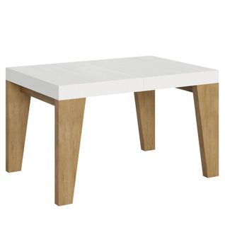 Table Extensible 90x130/390 Cm Naxy Mix Dessus Frêne Blanc Pieds Chêne Nature