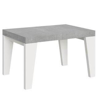 Table Extensible 90x130/390 Cm Naxy Mix Dessus Ciment Pieds Frêne Blanc