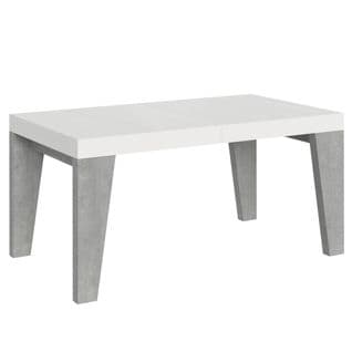 Table Extensible 90x160/420 Cm Naxy Mix Dessus Frêne Blanc Pieds Ciment
