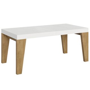 Table Extensible 90x180/440 Cm Naxy Mix Dessus Frêne Blanc Pieds Chêne Nature