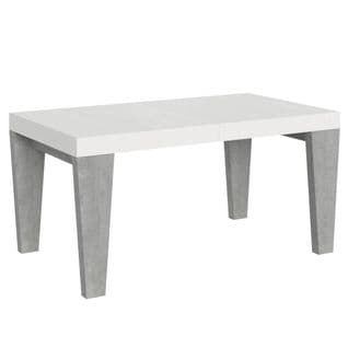 Table Extensible 90x160/420 Cm Spimbo Mix Dessus Frêne Blanc Pieds Ciment