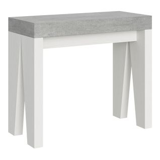 Console Extensible 90x40/300 Cm Naxy Mix Dessus Ciment - Structure Frêne Blanc