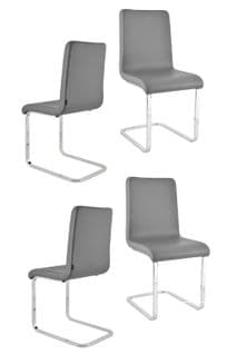 Set 4 Chaises Greta,pieds En Acier Chromé,assise En Bois Multicouche Revêtue En Faux Cuir Gris Foncé