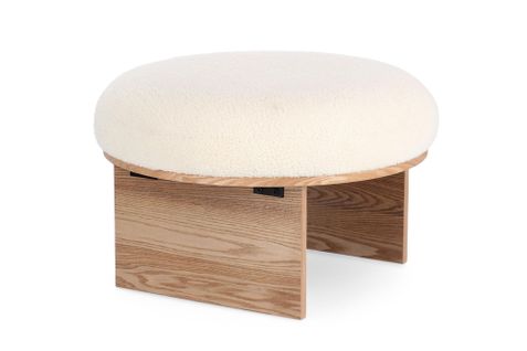 Pouf Rond En Bois Et Bouclette Blanc D60 - Pavel