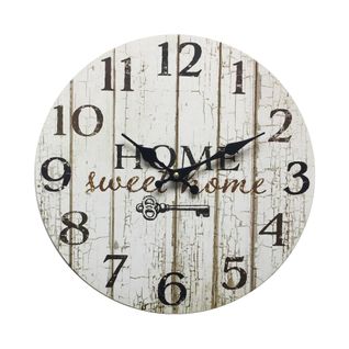 Pendules Horloge Murales Bois Blanc Shabby Décor 33,8x33,8x4