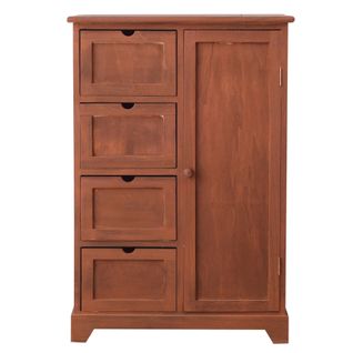 Armoire Meuble Rangement 4 Tiroirs 1 Porte Bois Marron 80x55x30