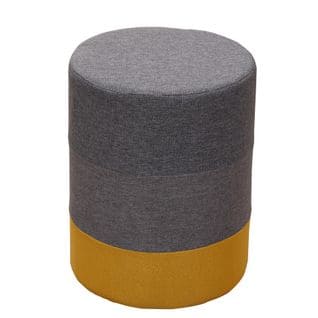 Pouf Rond Bois Tissu Jaune Gris 45x35x35