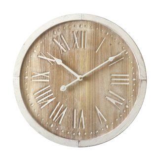 Horloge Murale Ronde Shabby Blanc Analogique Mdf 40x40x4,5
