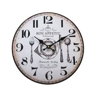 Horloge Cuisine Mdf Rétro Blanc Marron Analogique 33,8x33,8x4