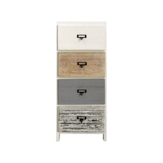 Chiffonier 4 Tiroirs Bois Blanc Beige Gris Monté 79x30x24