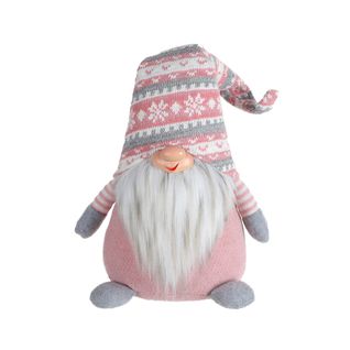 Gnome Nain Scandinave Polyester Gris Rose Avec Barbe 30.5x19x13