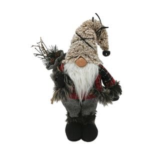 Père Noël Gnome Avec Barbe Polyester Gris Beige Rouge 33x19x14