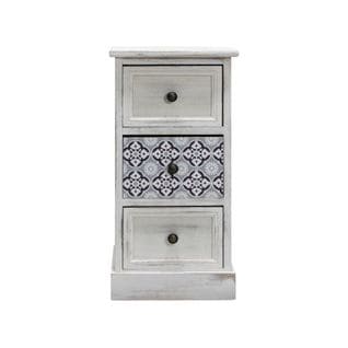 Table De Chevet 3 Tiroirs, Petite Commode En Bois Mdf, Blanc Gris Shabby