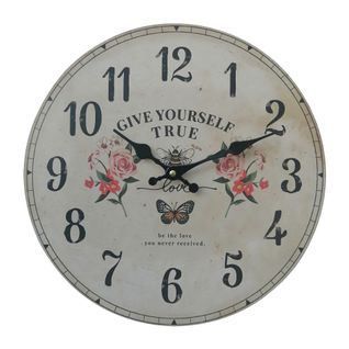Horloge Murale Ronde Blanc Mdf Imprimé Floral Style Shabby