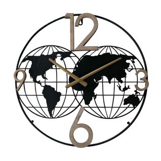 Horloge Murale Avec Carte Du Monde Métal Style Moderne