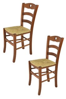 Set 2 Chaises Cuore Cuisine, Bar Et Salle à Manger, Hêtre Noyer  Clair, Assise En Paille