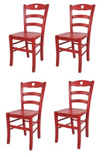 Set 4 Chaises Cuore Cuisine, Bar Et Salle à Manger En Hêtre Aniline Rouge, Assise En Bois