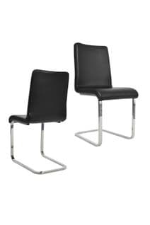 Set 2 Chaises Greta, Pieds En Acier Chromé Et Assise En Bois Multicouche, Revêtue En Faux Cuir Noir