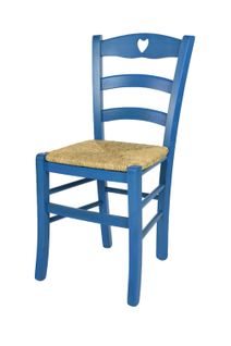 Chaise Cuore Pour Cuisine, Bar Et Salle à Manger, Hêtre Aniline Bleu, Assise En Paille