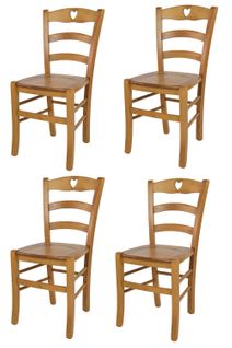 Set 4 Chaises Cuore Cuisine, Bar Et Salle à Manger En Hêtre Couleur Chêne, Assise En Bois