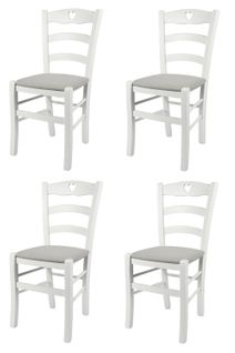 Set 4 Chaises Cuore En Hêtre Laqué Blanc Et Assise En Tissu Couleur Gris Perle