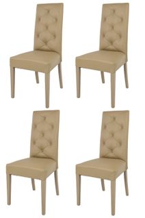 Set 4 Chaises Chantal,hêtre Peindré Cappuccino, Dossier Revêtu En Cuir Artificiel Avec Boutons