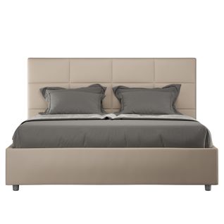 Lit Rembourrée Coffre 160x210 Similicuir Taupe Mika