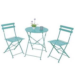 Ensemble Table Et Chaises De Jardin Pliantes En Acier Bleu Dalia