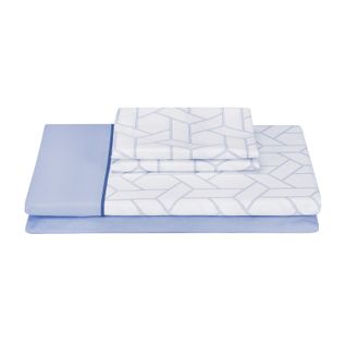 Draps De Lit à Imprimé Géométrique 100% Coton 150 Fils Au Pouce Carré Bleu 90x190/200cm