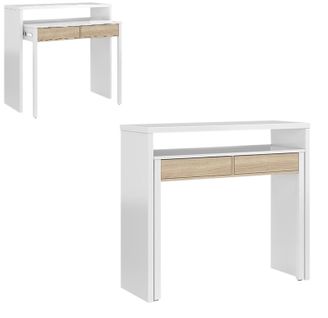 Console Extensible En Bureau Blanc Arctique/chêne Linia