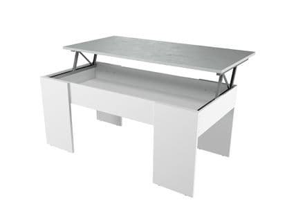 Table Basse Gotham Avec Plateau Relevable Et Rangement -  Blanc / Béton