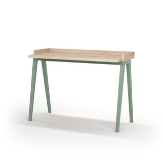 Bureau Fabriqué En Mélamine Et Hêtre Massif, Modéle Berlin En Couleur Chêne Clair Vert