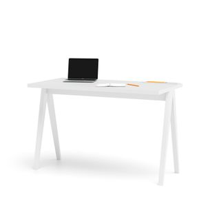 Bureau Droit En Mélamine Et Hêtre Massif Blanc Colmar Xl