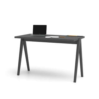 Bureau Droit En Mélamine Et Hêtre Massif Blanc-gris Graphite Colmar Xl