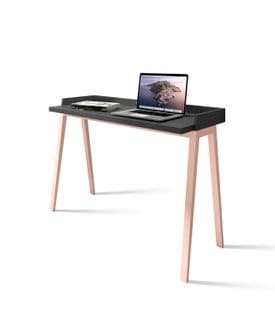 Bureau Fabriqué En Mélamine Et Hêtre Massif, Modéle Berlin En Couleur Graphite Et Rose