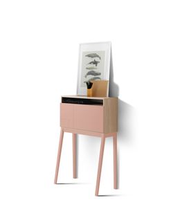 Bureau Fabriqué En Mélamine Et Hêtre Massif, Modèle Bristol, En Couleur Chêne Clair Et Rose.