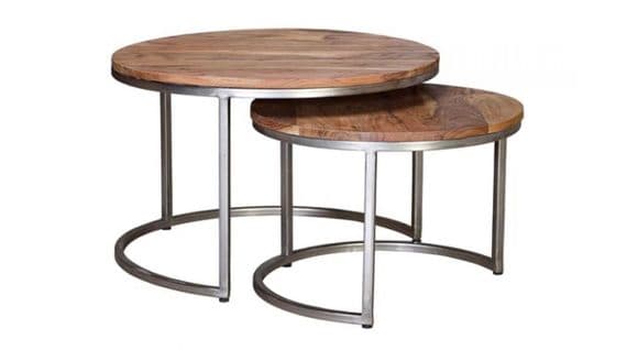 Lot De 2 Tables Basses Bois, Métal Marron 70x70x46cm - Bois-métal