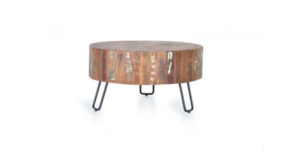 Table Basse Bois, Métal Marron 70x70x38cm - Bois-métal