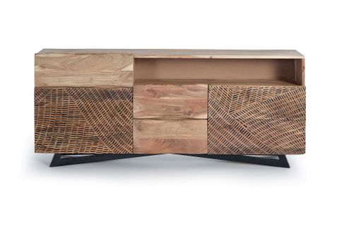 Buffet - Bois D'acacia Et Métal - Un - 160x37x70