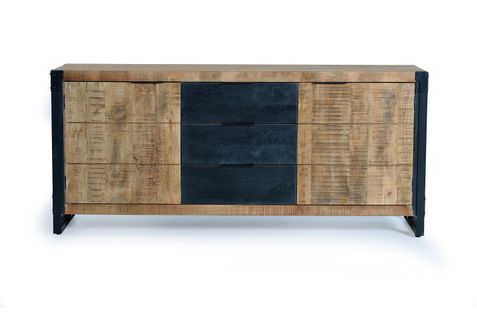 Buffet De Style Industriel - Bois De Manguier Et Métal - Coloris Naturel - 80x180x45 Cm