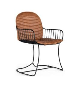 Chaise en cuir marron style campagne avec structure en métal 54x47x92cm
