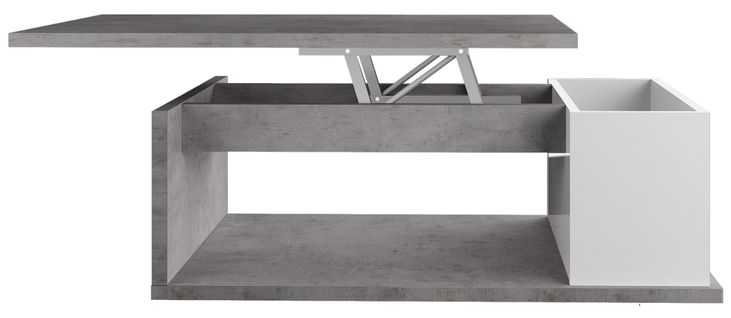 Table basse plateau relevable avec coffre DESPACITO Imitation béton et blanc