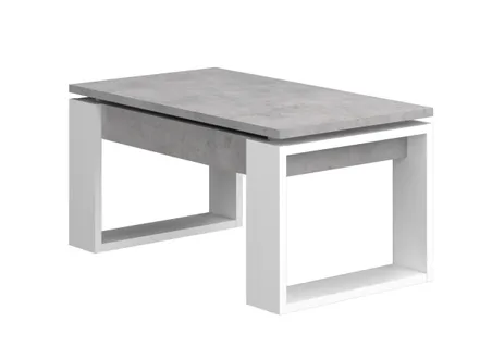 Table basse avec plateau relevable COSMIT imitation béton et blanc